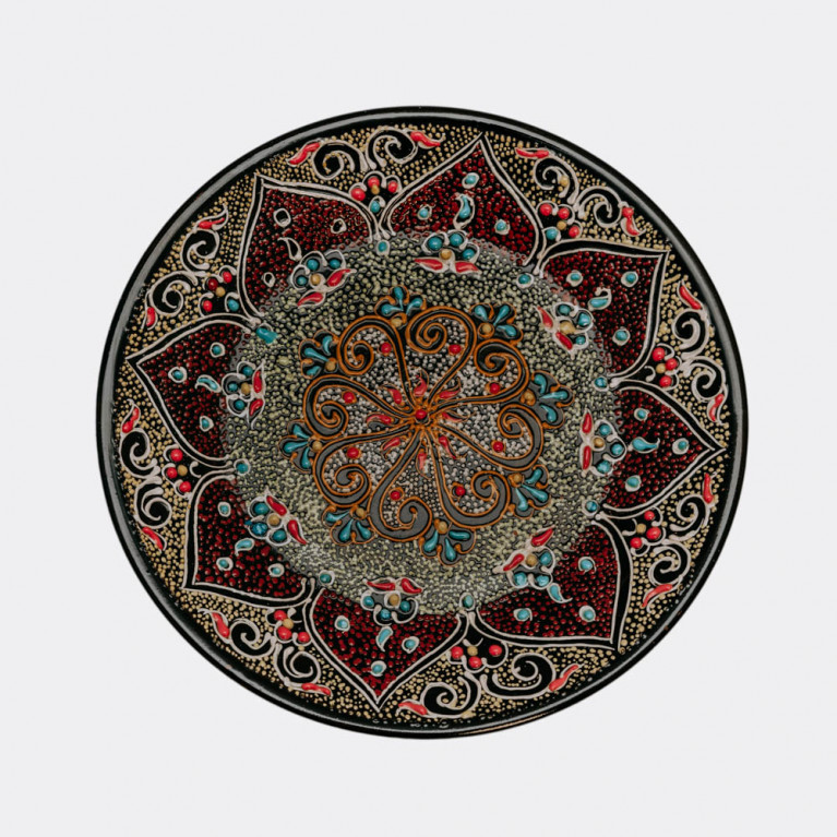 Unique handmade decorative plate from Uzbekistan, 26 cm, drip technique